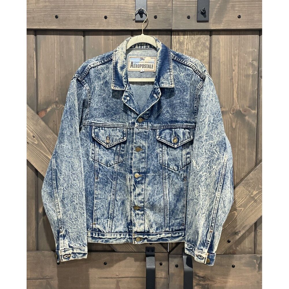 Vintage Aeropostale Compagnie‎ Generale Jacket Blue Denim Stone Washed Faded L
